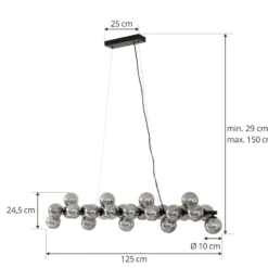 Lucande Hängeleuchte Naelen, schwarz/grau, 125 cm, Glas, G9