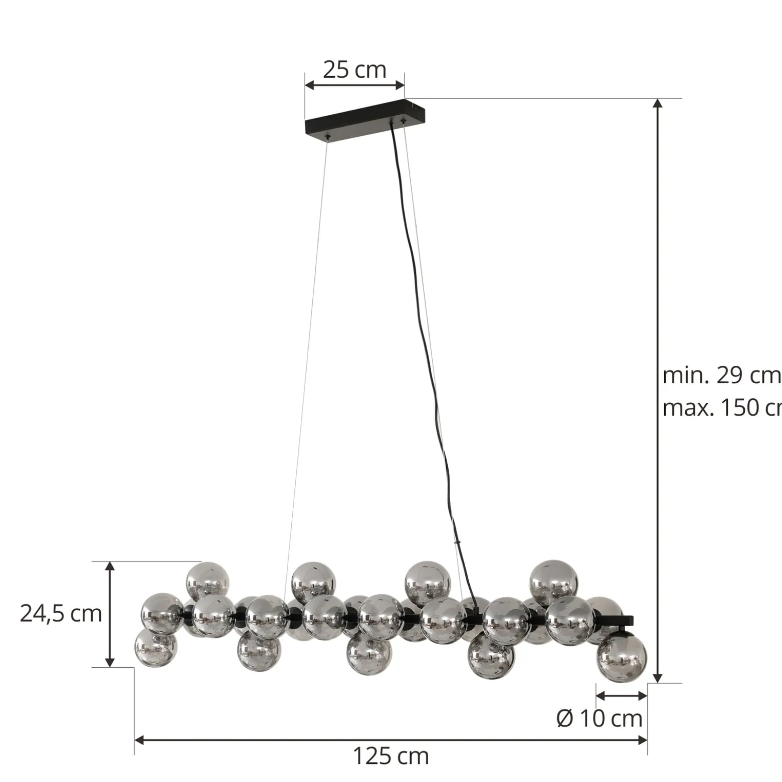 Lucande Hängeleuchte Naelen, schwarz/grau, 125 cm, Glas, G9