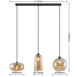 Lucande Hängeleuchte Wilja, amber, Glas, 111 cm, 3-flg., E27