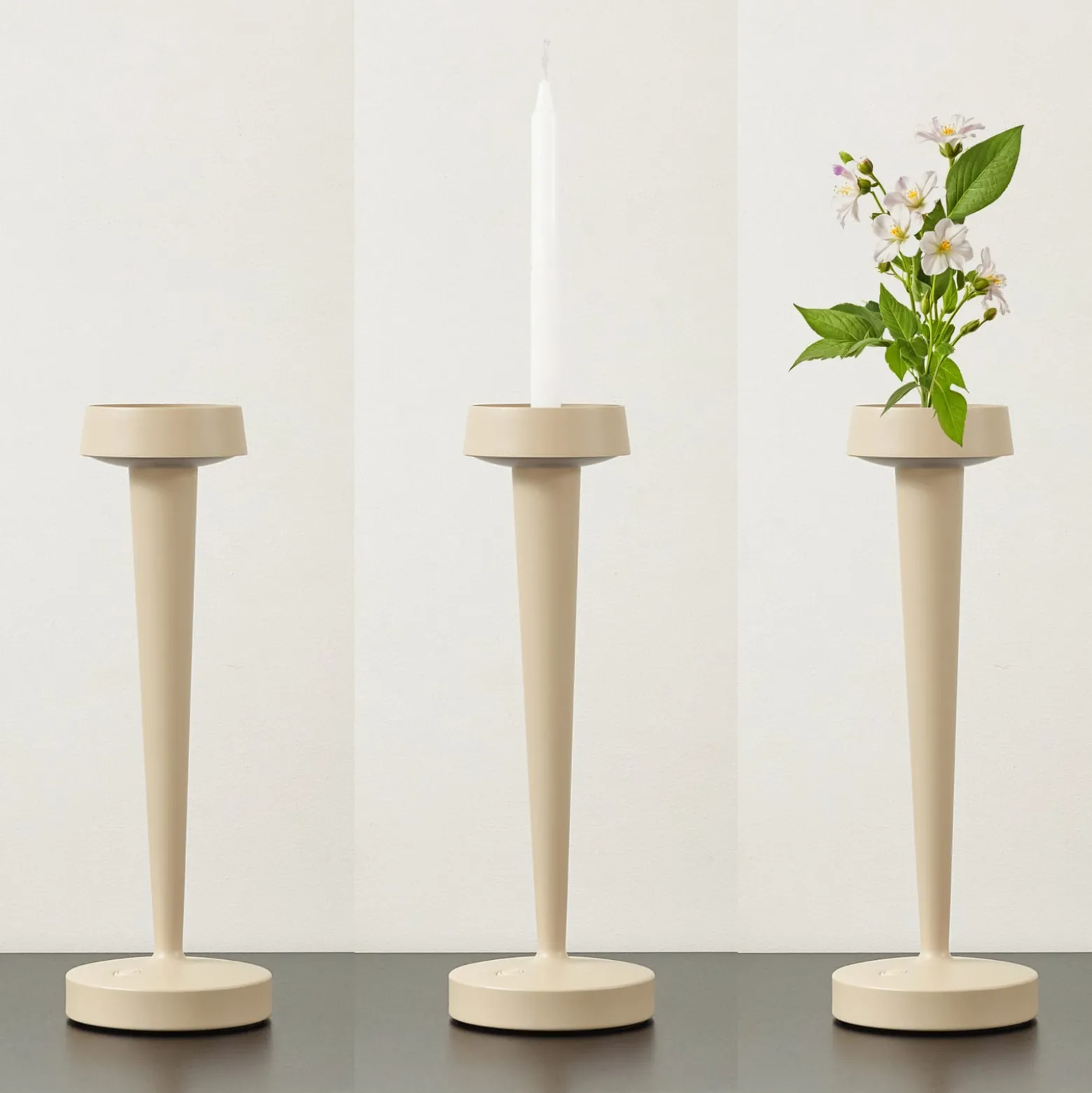Lucande LED-Akku-Kerzenständer Lea, Vase, beige, 28 cm