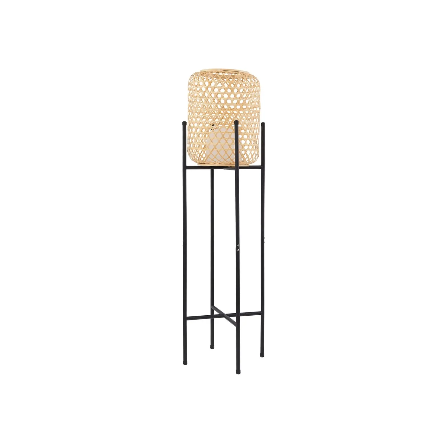 Lucande LED-Akku-Stehleuchte Adebi, schwarz, Bambus, Ø32,5cm