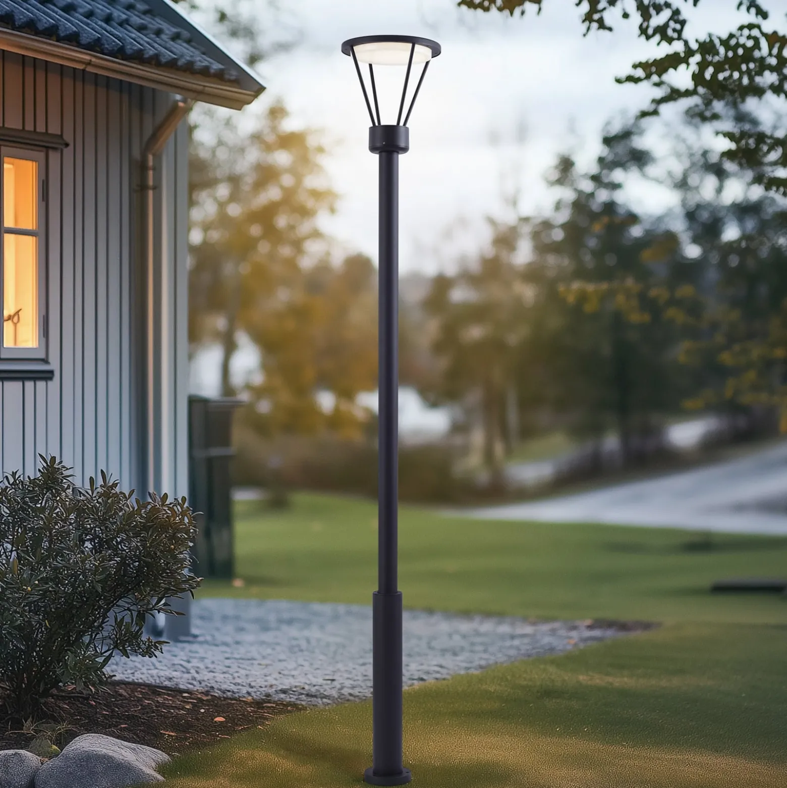 Lucande LED-Außenleuchte Elario, 222 cm, schwarz, Aluminium