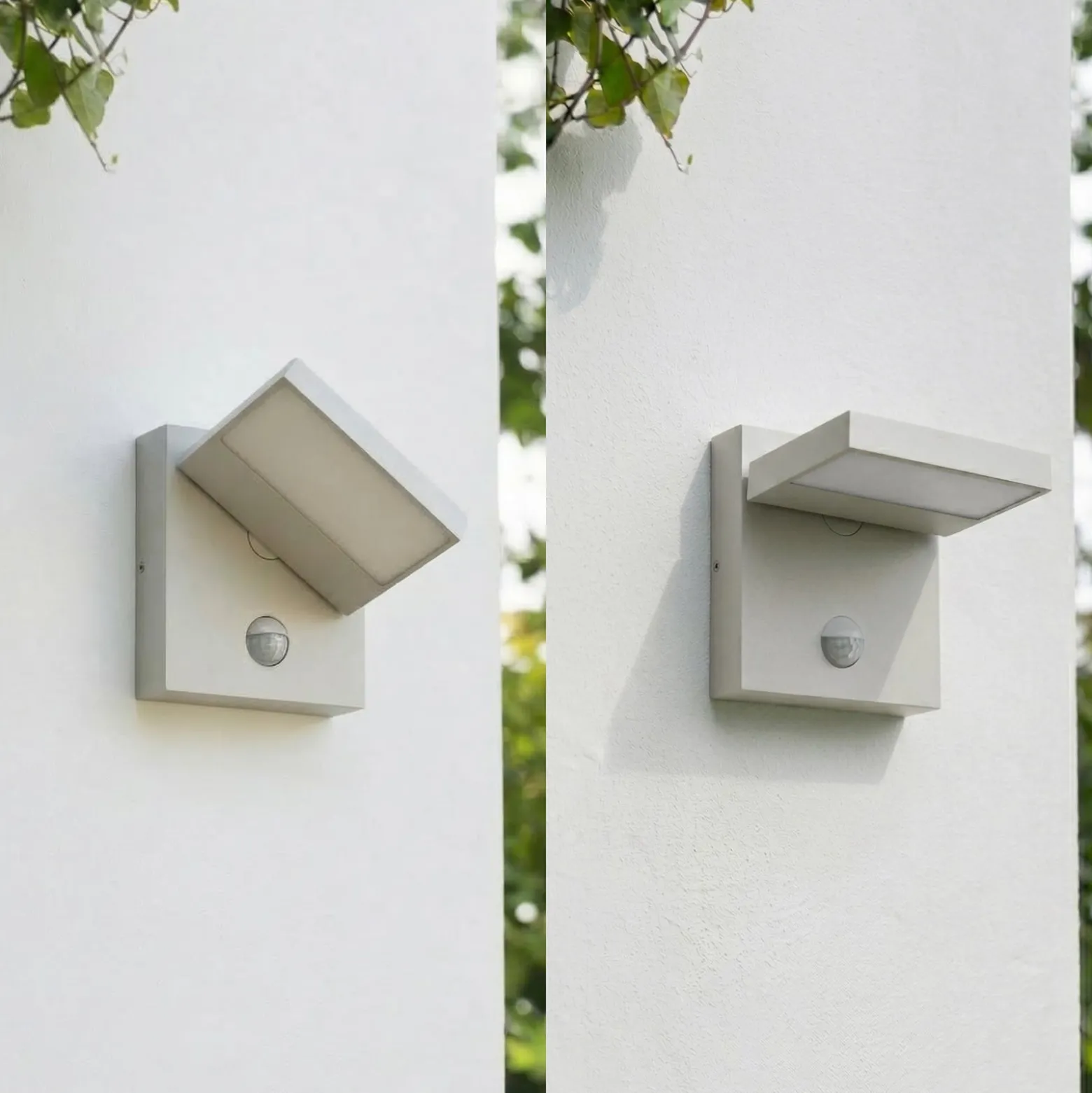 Lucande LED-Außenwandleuchte Silvan, steingrau, Sensor, IP54