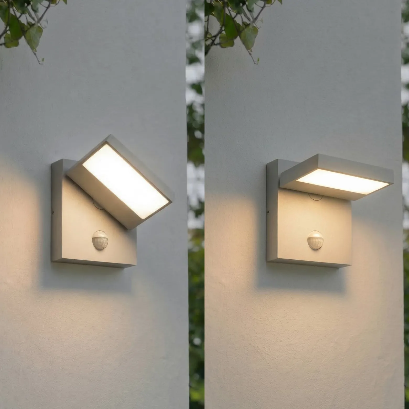 Lucande LED-Außenwandleuchte Silvan, steingrau, Sensor, IP54