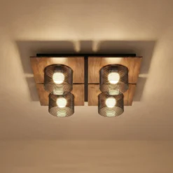 Lucande LED-Deckenlampe Eiko, 42 cm, walnuss/rauchgrau, Glas