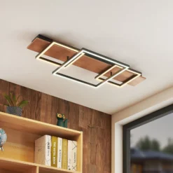Lucande LED-Deckenleuchte Chariska, 95cm, schwarz, Holz, CCT