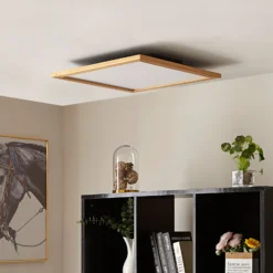 Lucande LED-Deckenleuchte Joren, 52 cm, Holz, CCT, Remote