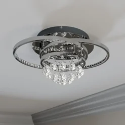 Lucande LED-Deckenleuchte Keely, chromfarben, Kristall, 45cm