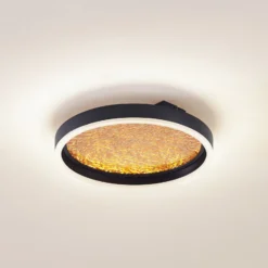 Lucande LED-Deckenleuchte Menulis, schwarz/gold, PC, Ø 30 cm
