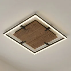 Lucande LED-Deckenleuchte Vectra, 50 x 50 cm, Holz, dimmbar