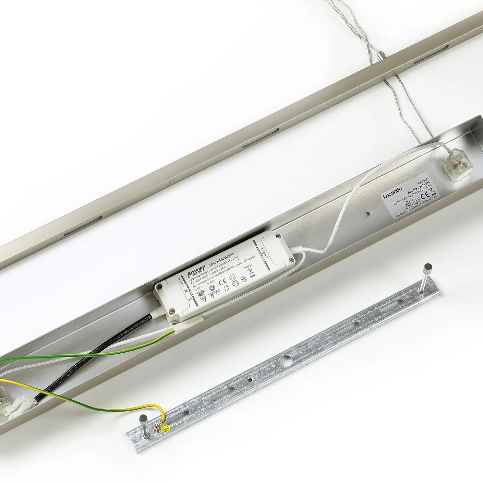 Lucande LED-Hängelampe Arnik, 120 cm, nickelfarben, dimmbar