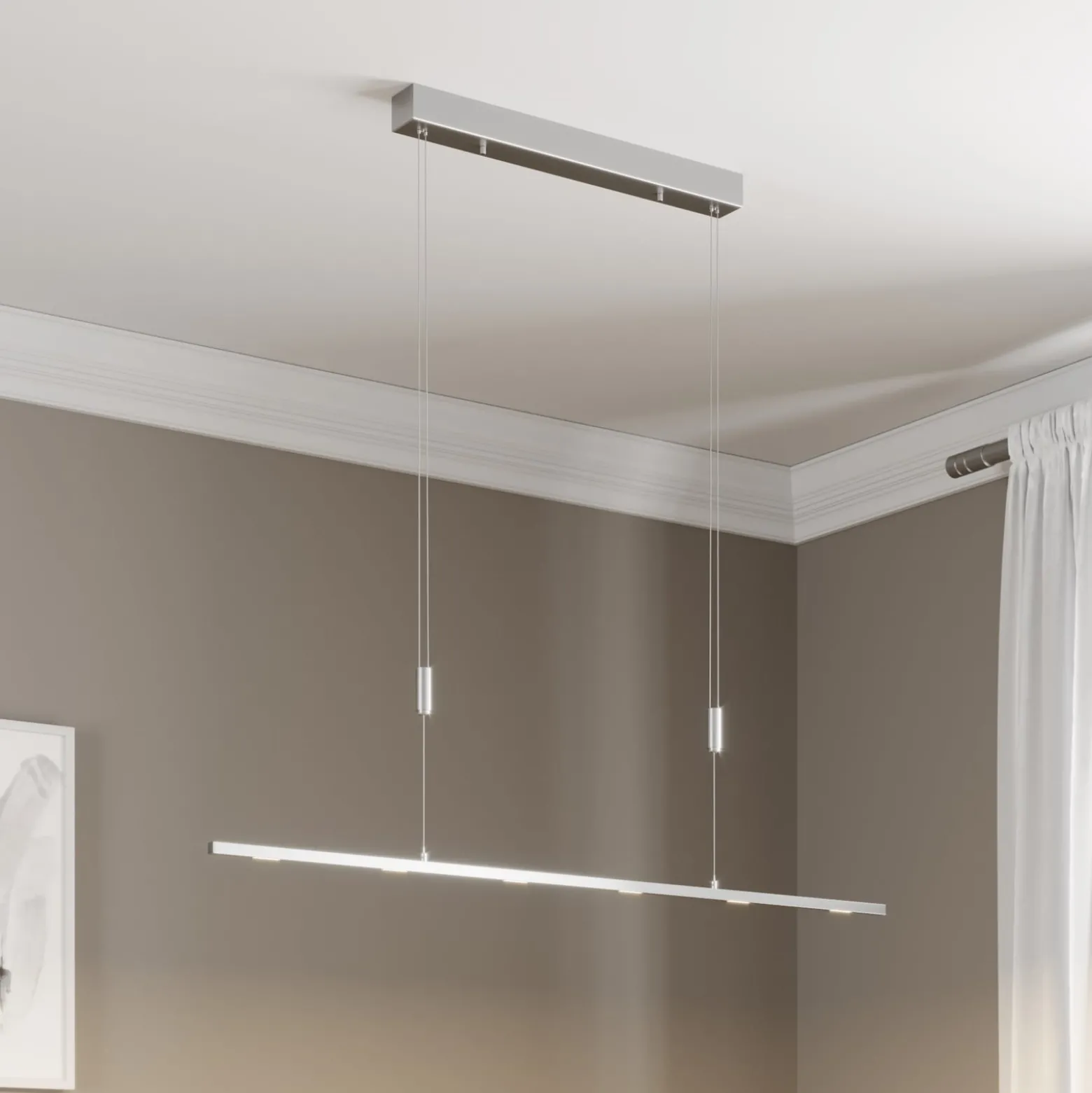 Lucande LED-Hängelampe Arnik, 120 cm, nickelfarben, dimmbar