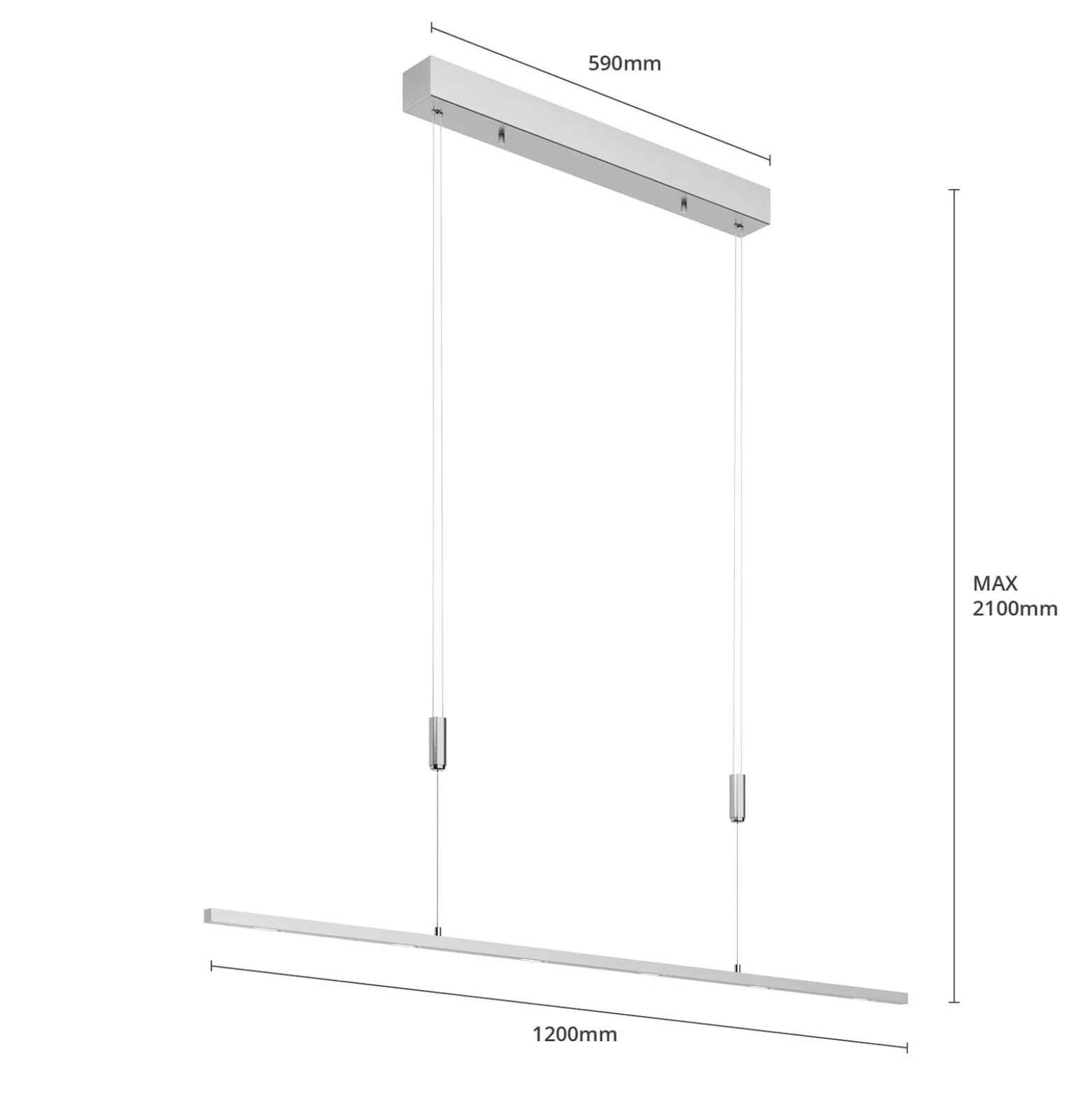 Lucande LED-Hängelampe Arnik, 120 cm, nickelfarben, dimmbar