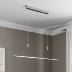 Lucande LED-Hängelampe Arnik, 120 cm, nickelfarben, dimmbar