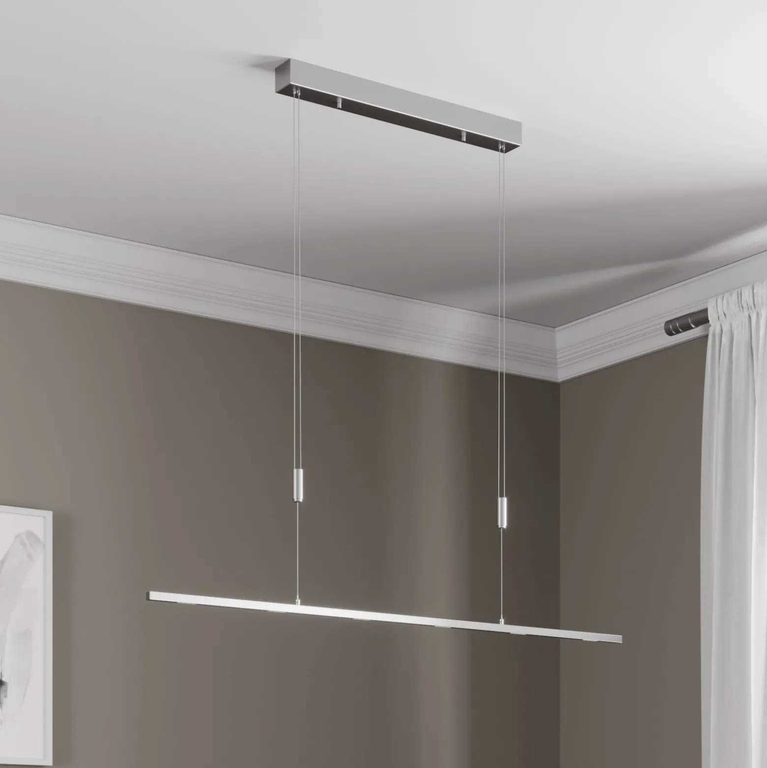 Lucande LED-Hängelampe Arnik, 120 cm, nickelfarben, dimmbar