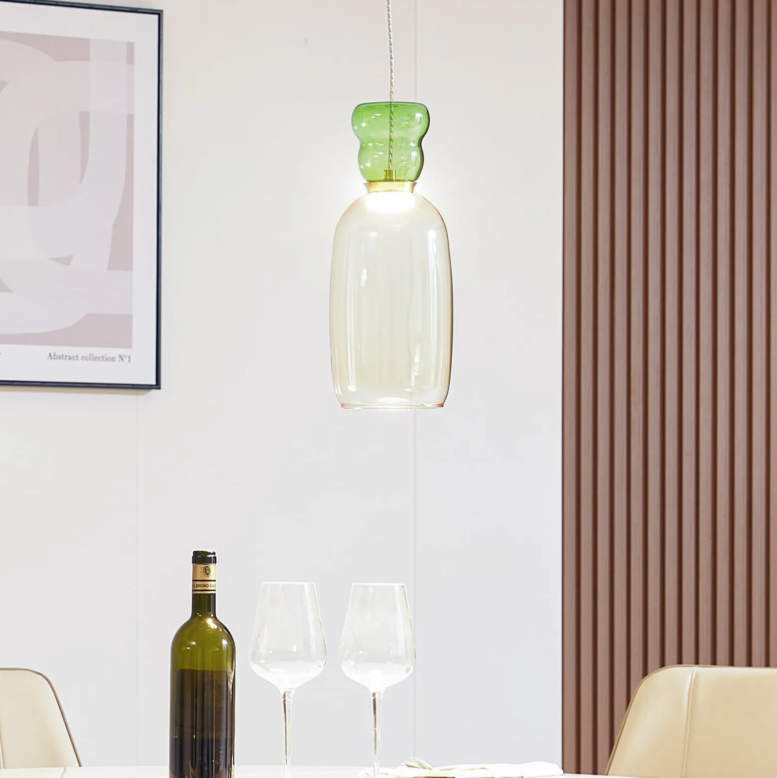 Lucande LED-Hängelampe Fay, gelb/hellgrün, Glas, Ø 15 cm