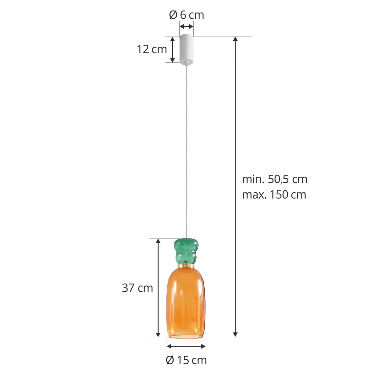 Lucande LED-Hängelampe Fay, orange/dunkelgrün, Glas, Ø 15 cm