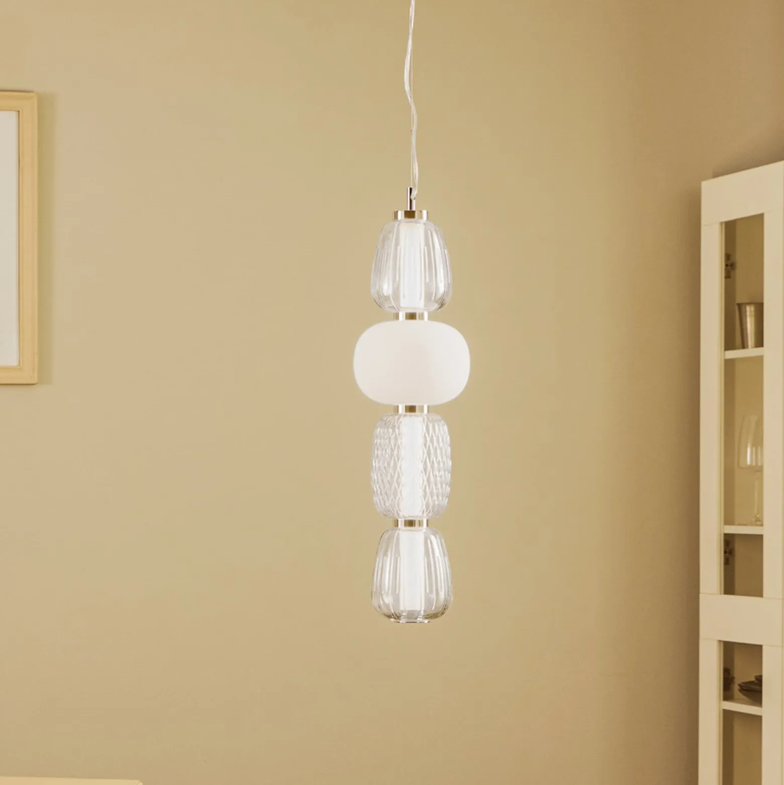 Lucande LED-Hängeleuchte Fedra, Glas, grau/weiß, Ø 17 cm