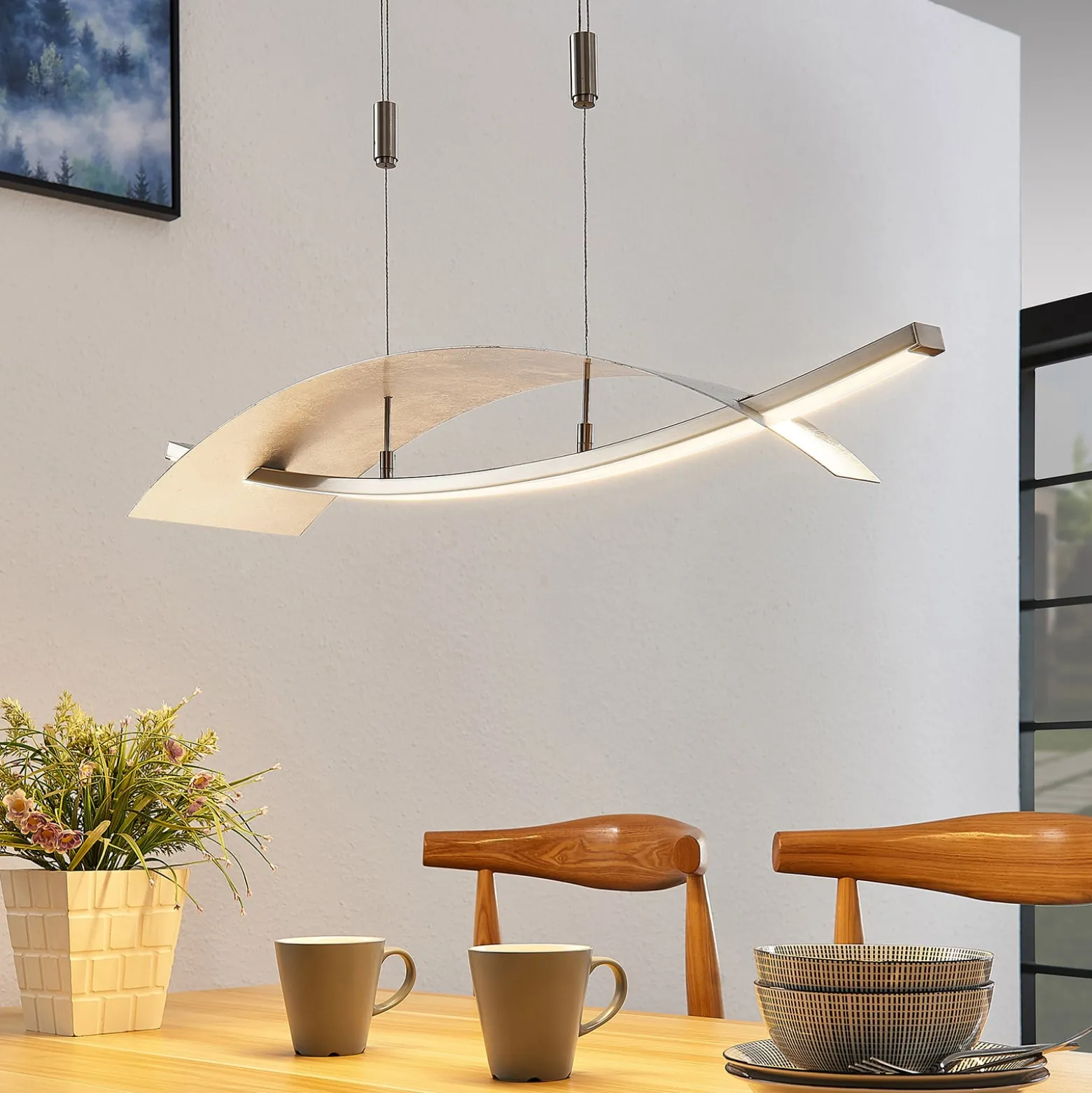 Lucande LED-Hängeleuchte Marija, 91 cm, silber, dimmbar