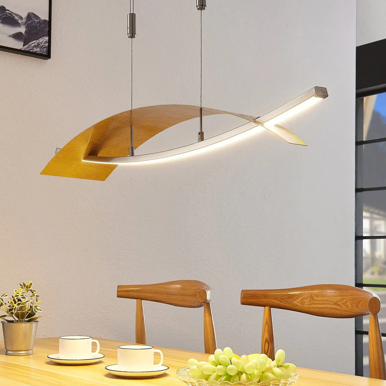 Lucande LED-Hängeleuchte Marija, 91 cm, goldfarben, dimmbar