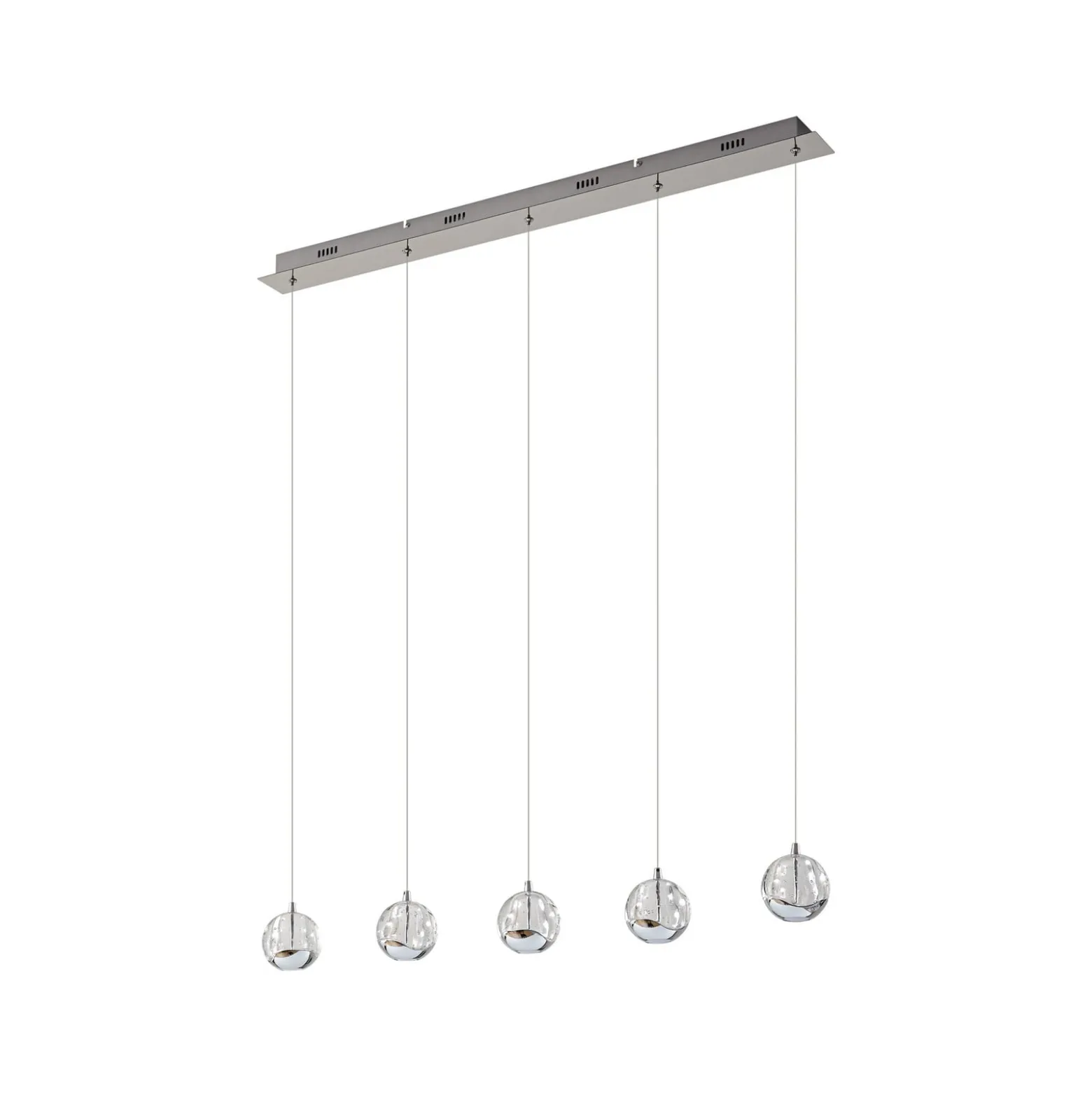 Lucande LED-Pendellampe Hayley, 96 cm, 5-flg., chrom, Glas