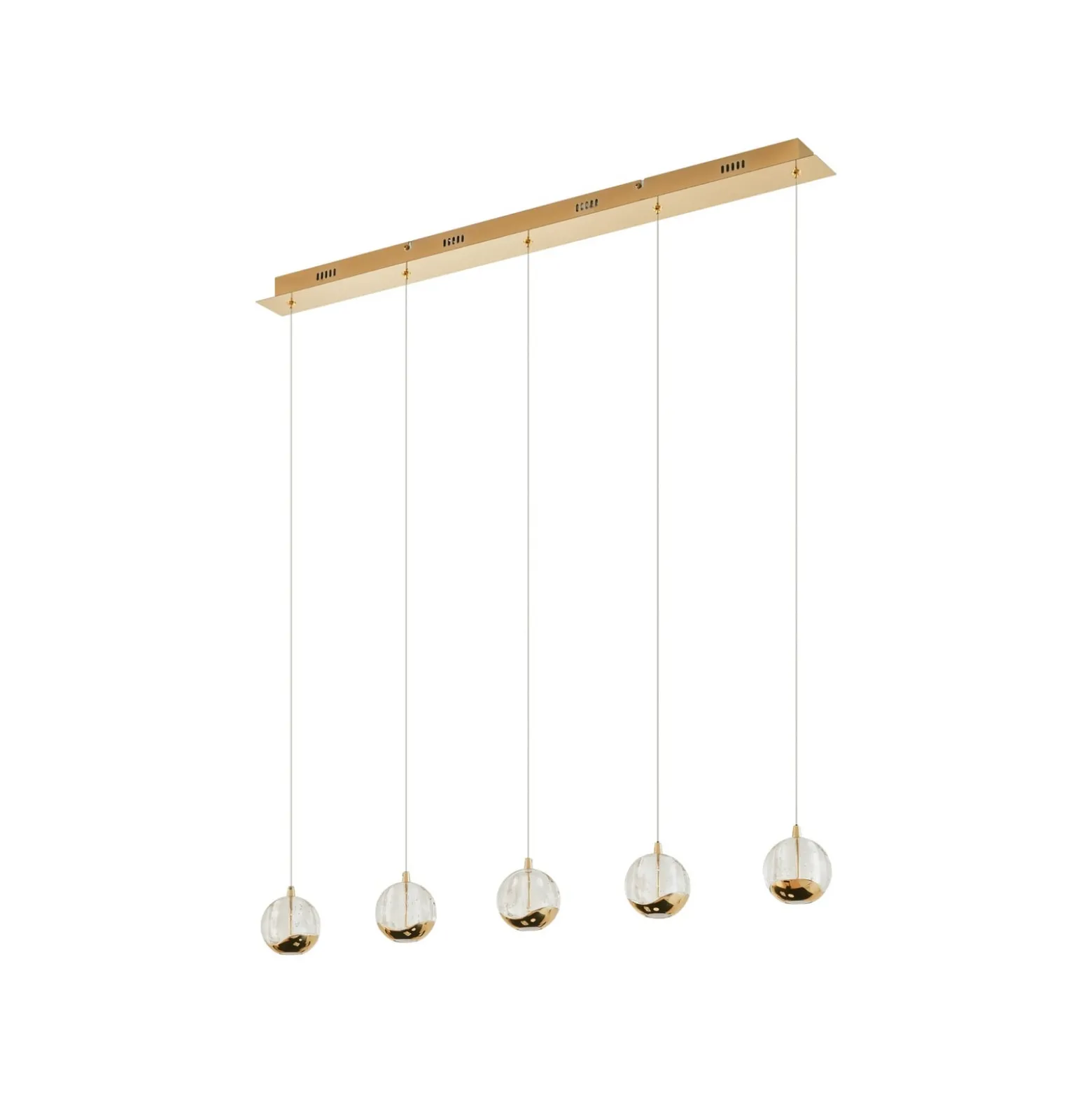 Lucande LED-Pendellampe Hayley, 96 cm, 5-flg., gold, Glas