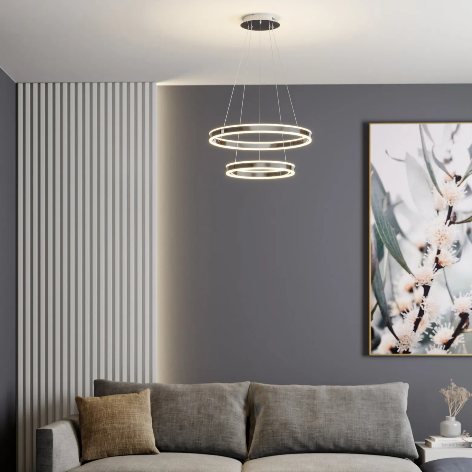 Lucande LED-Pendellampe Lyani, 60 cm, 2-flg., chrom, dimmbar