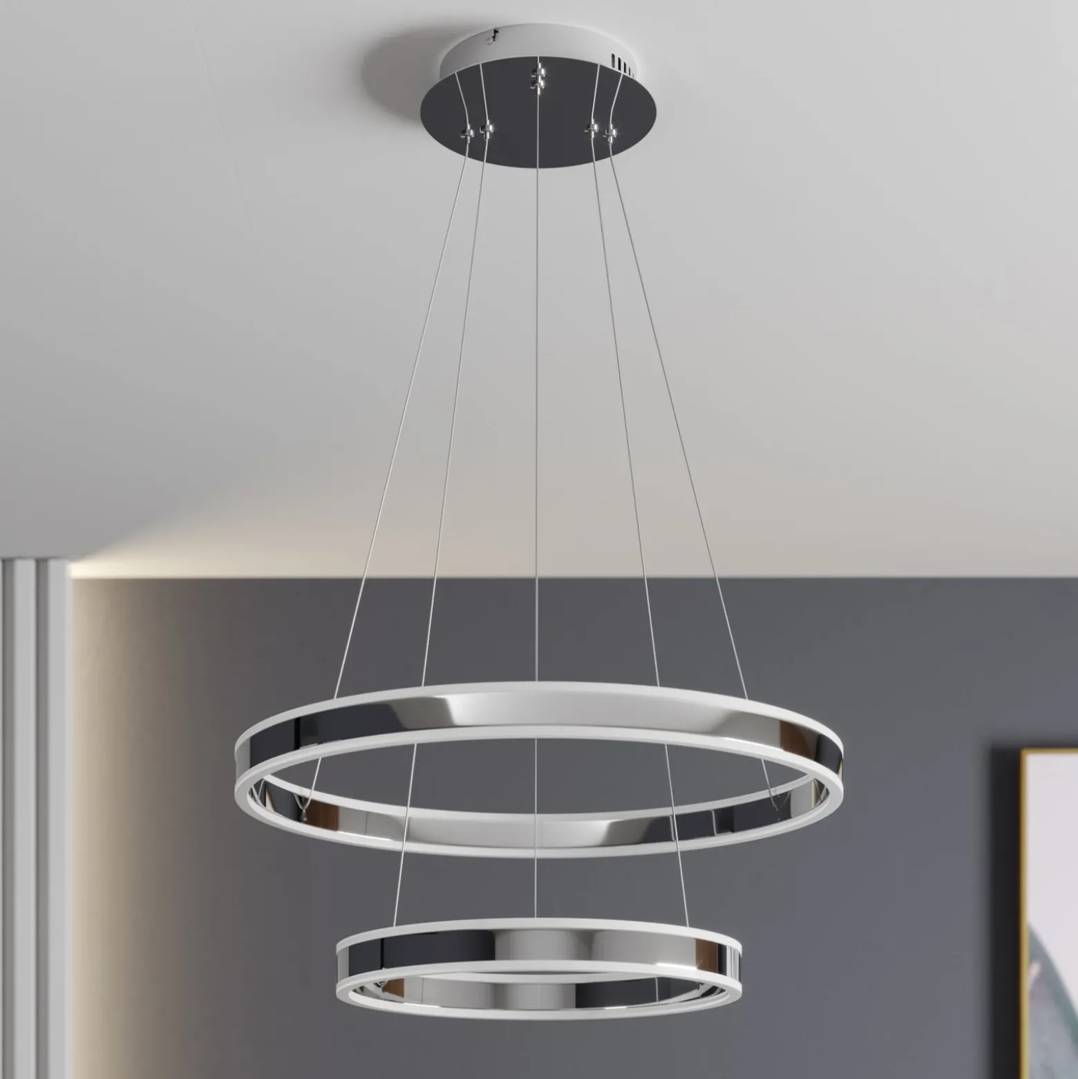 Lucande LED-Pendellampe Lyani, 60 cm, 2-flg., chrom, dimmbar