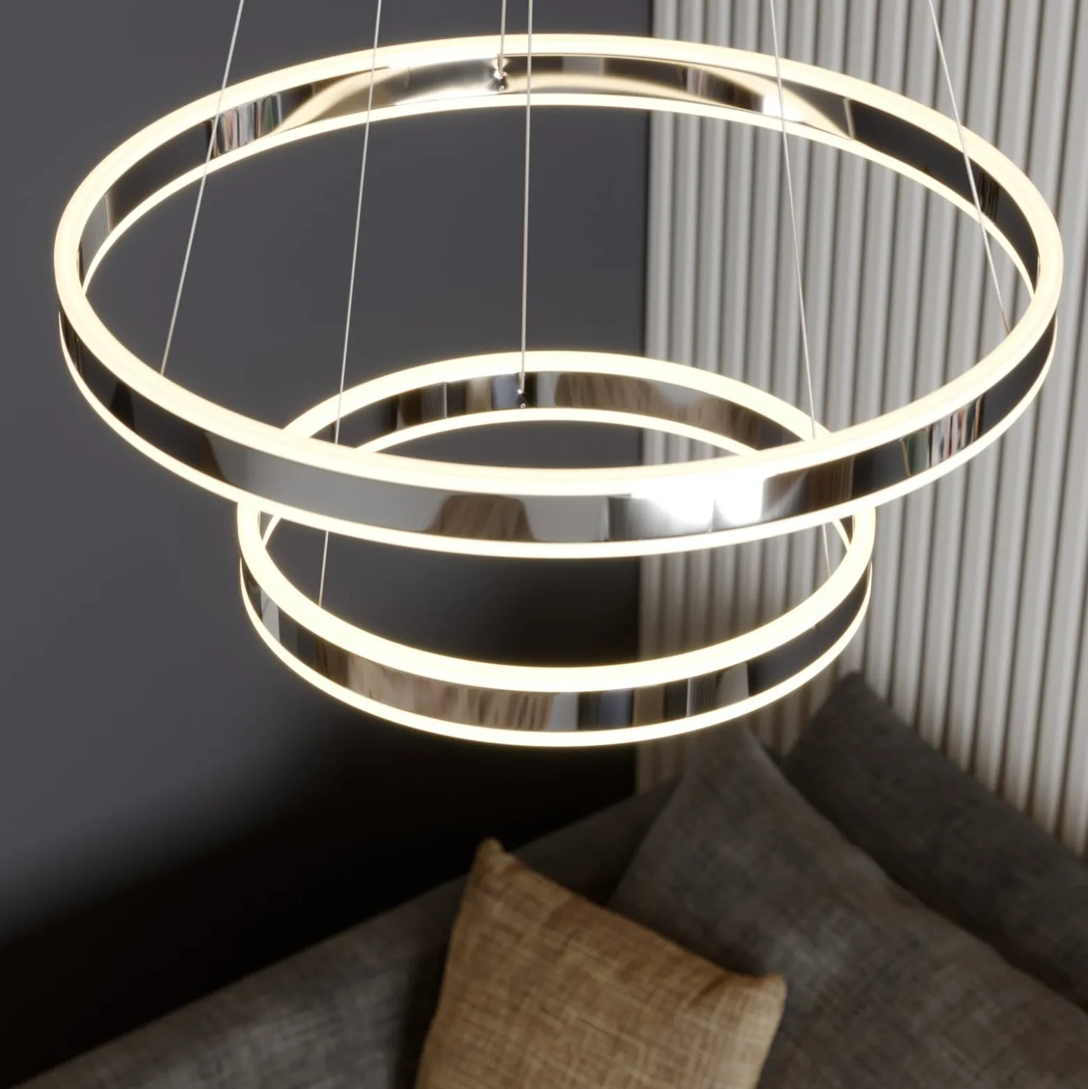 Lucande LED-Pendellampe Lyani, 60 cm, 2-flg., chrom, dimmbar