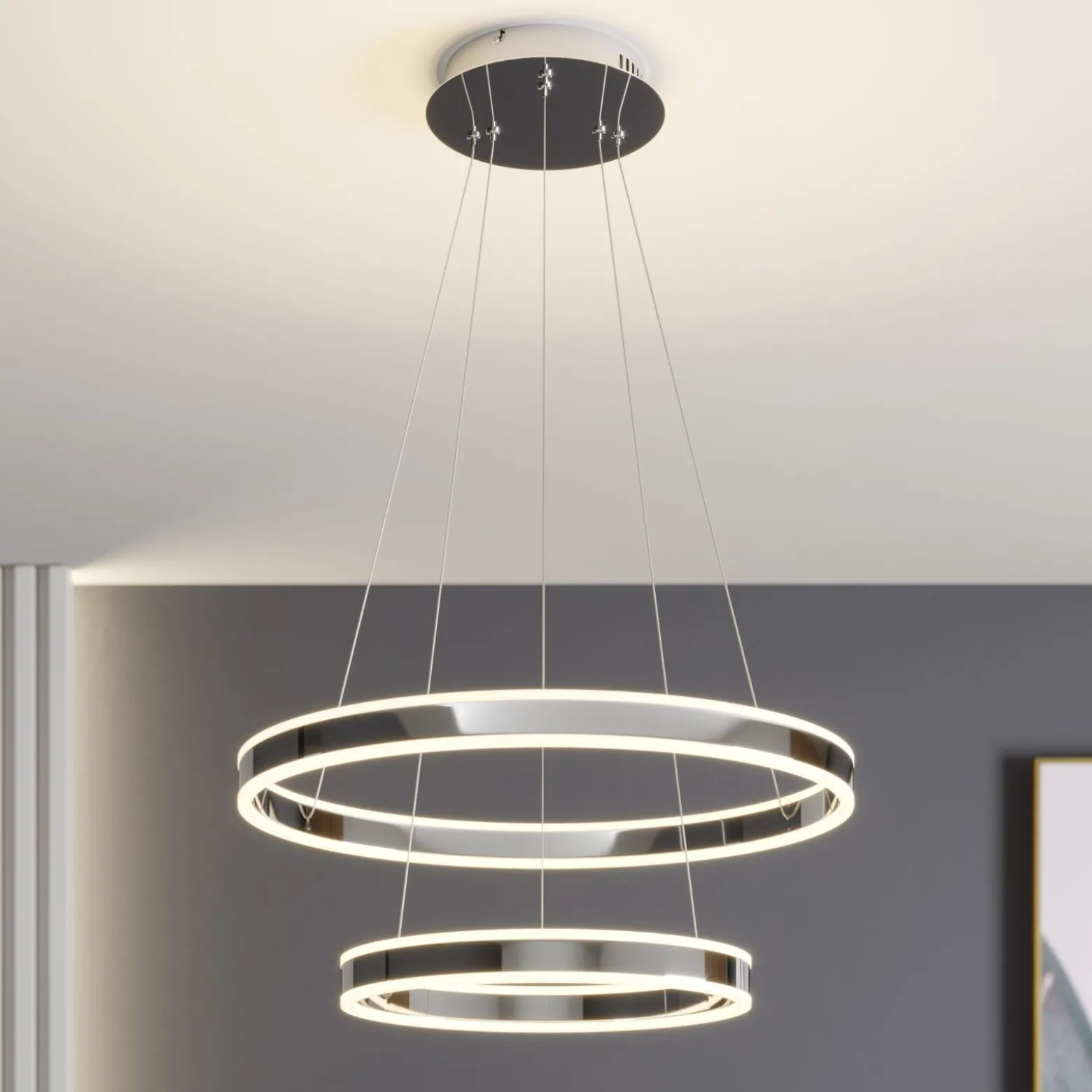 Lucande LED-Pendellampe Lyani, 60 cm, 2-flg., chrom, dimmbar