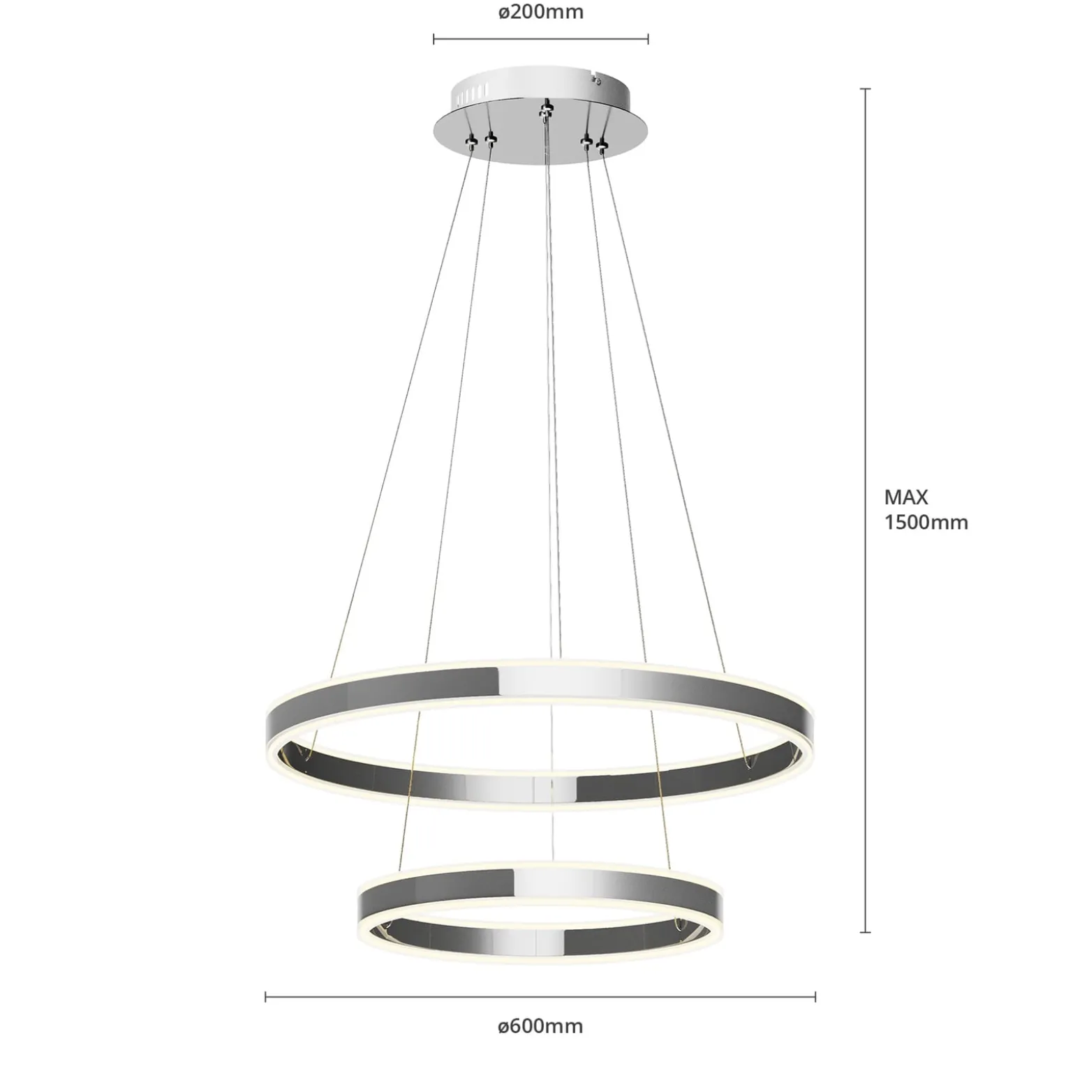 Lucande LED-Pendellampe Lyani, 60 cm, 2-flg., chrom, dimmbar