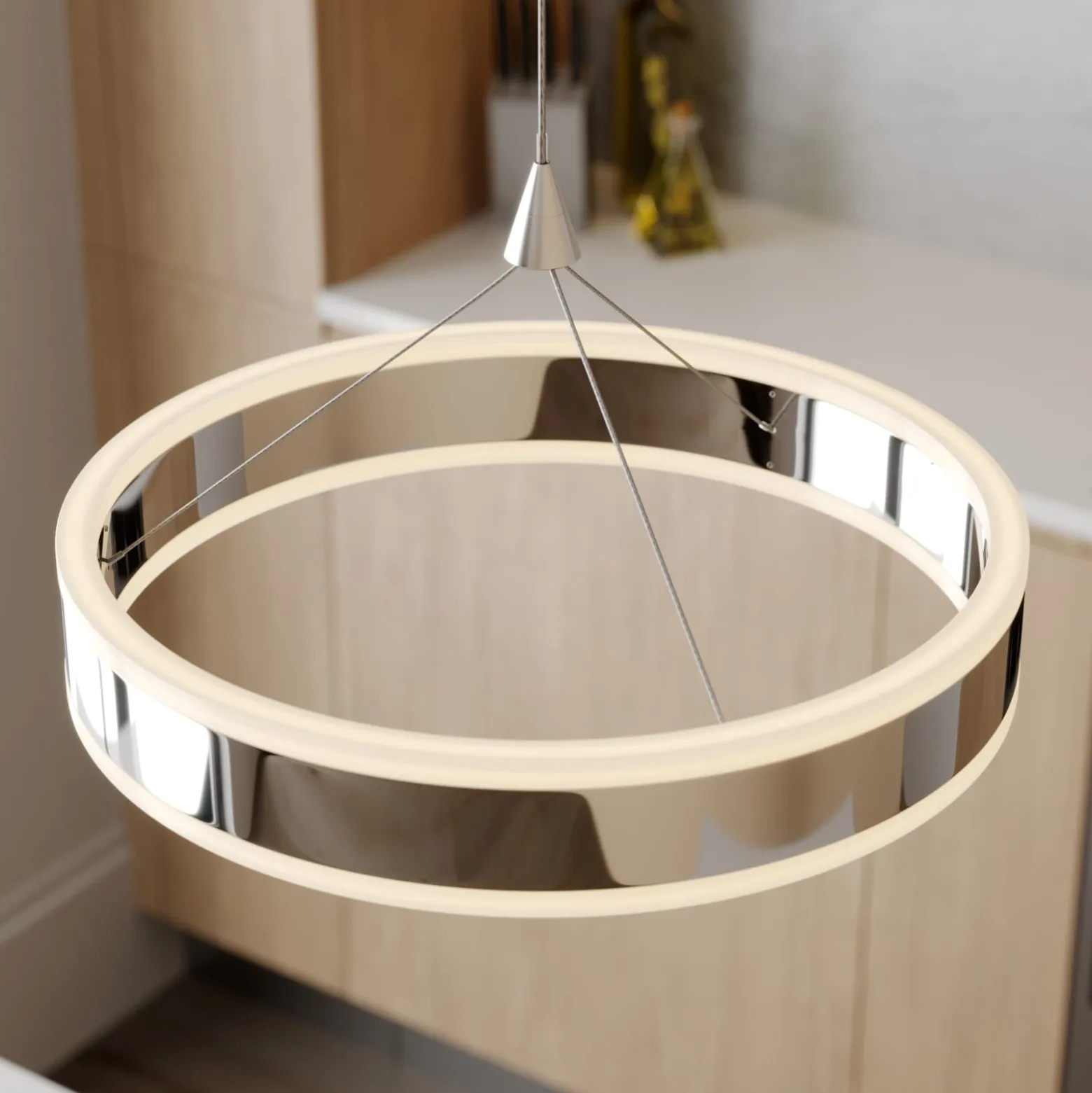 Lucande LED-Pendellampe Lyani, 85 cm, 2-flg., chrom, dimmbar