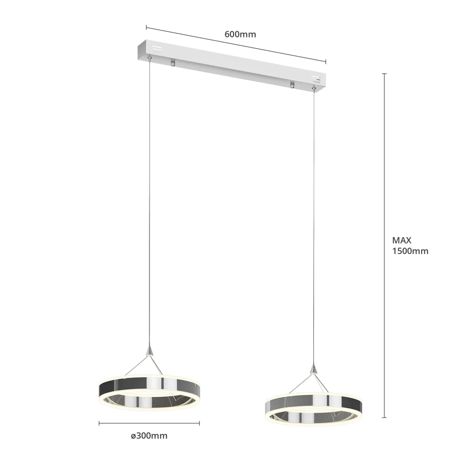 Lucande LED-Pendellampe Lyani, 85 cm, 2-flg., chrom, dimmbar