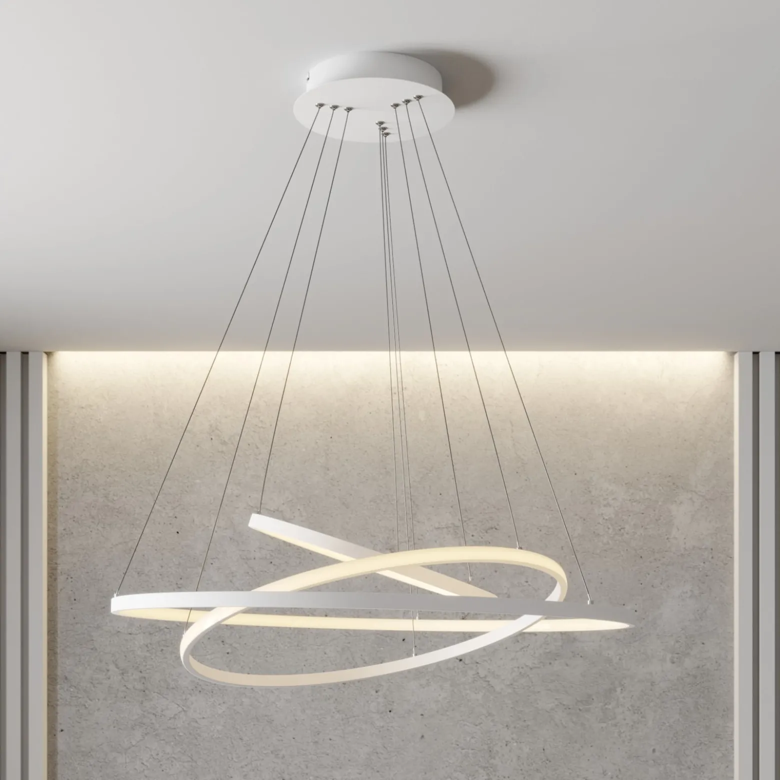 Lucande LED-Pendelleuchte Ezana, weiß, Metall, Ø 80cm