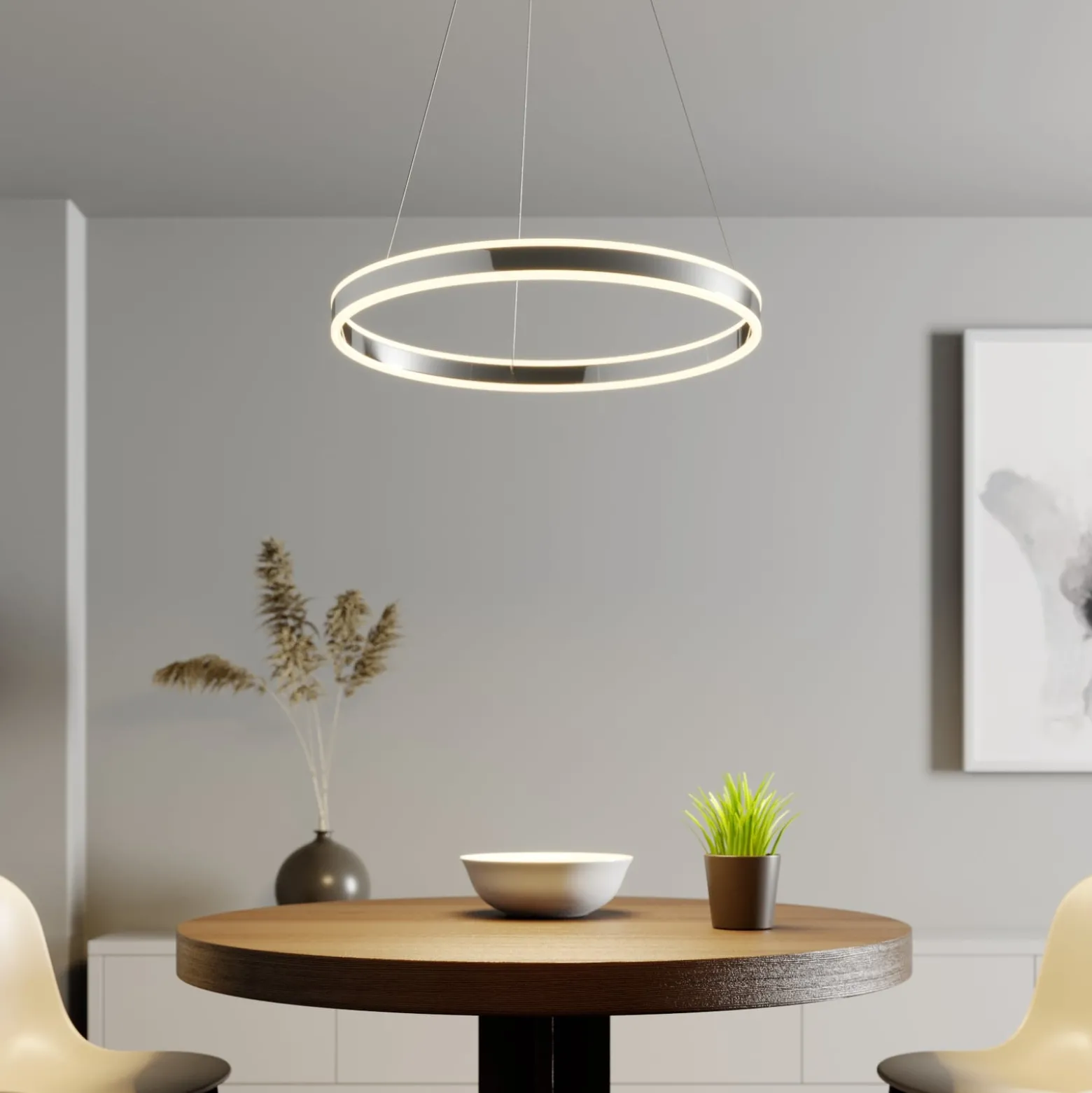 Lucande LED-Pendelleuchte Lyani, Ø 60 cm, chrom, dimmbar