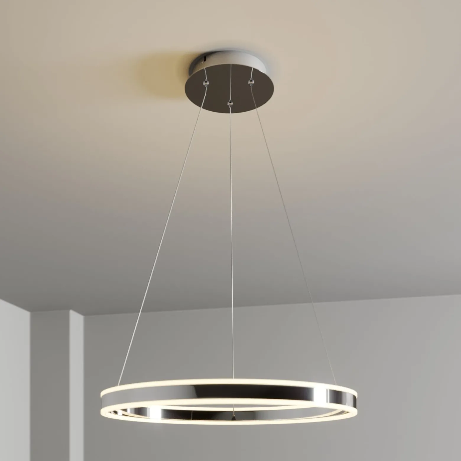 Lucande LED-Pendelleuchte Lyani, Ø 60 cm, chrom, dimmbar