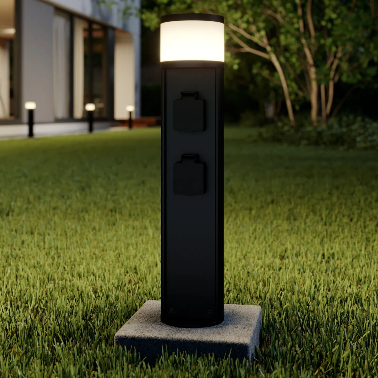 Lucande LED-Sockellampe Corban, grau, Steckdosen, IP44