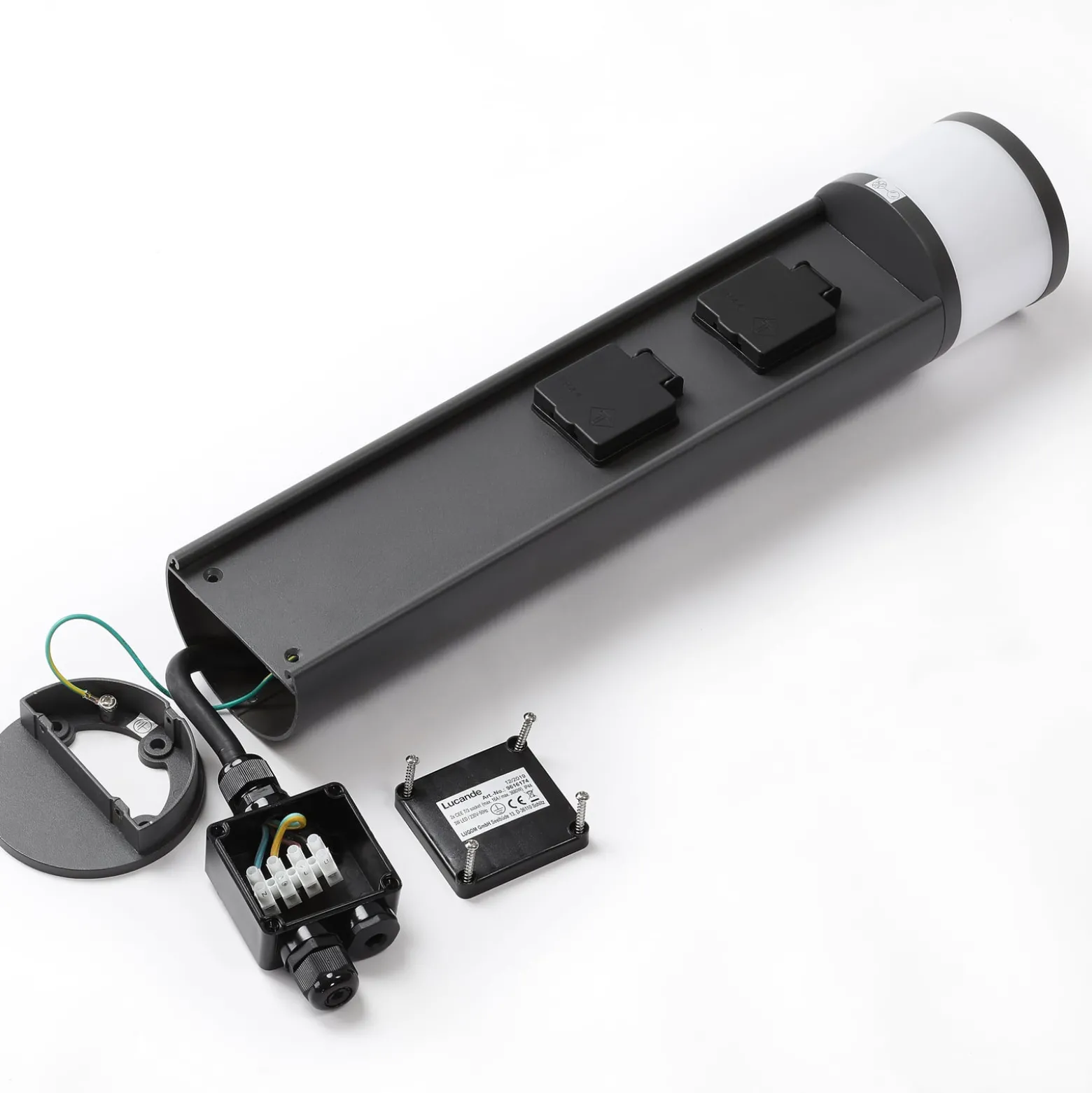 Lucande LED-Sockellampe Corban, grau, Steckdosen, IP44