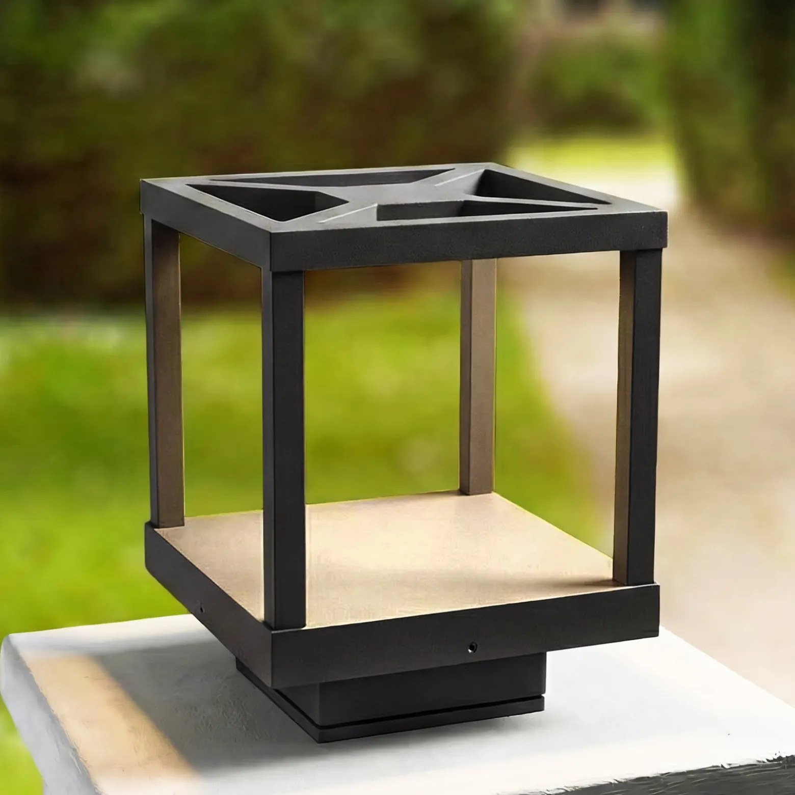 Lucande LED-Sockellampe Lealan, schwarz, Metall, 23 cm, IP54