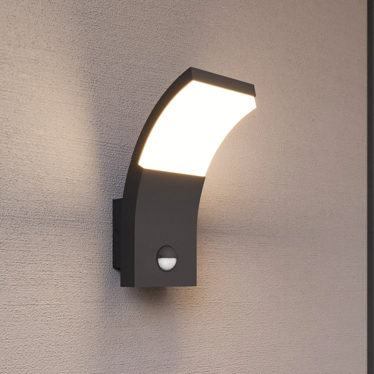 Lucande LED-Wandleuchte Timm, Sensor, 20cm, anthrazit, IP54