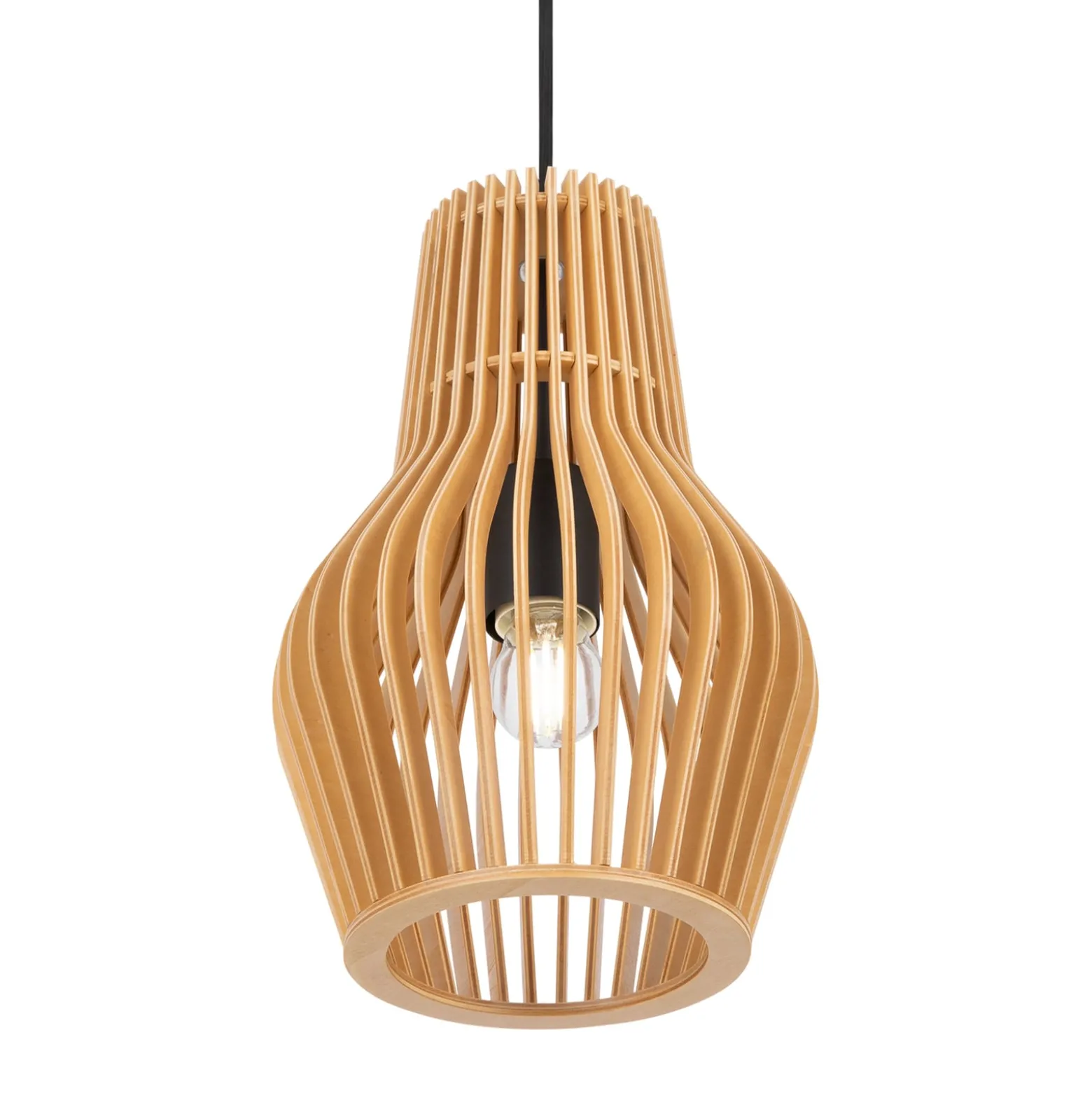 Maytoni Hängelampe Roots, Ø 20 cm, Höhe 31 cm, Holz/schwarz