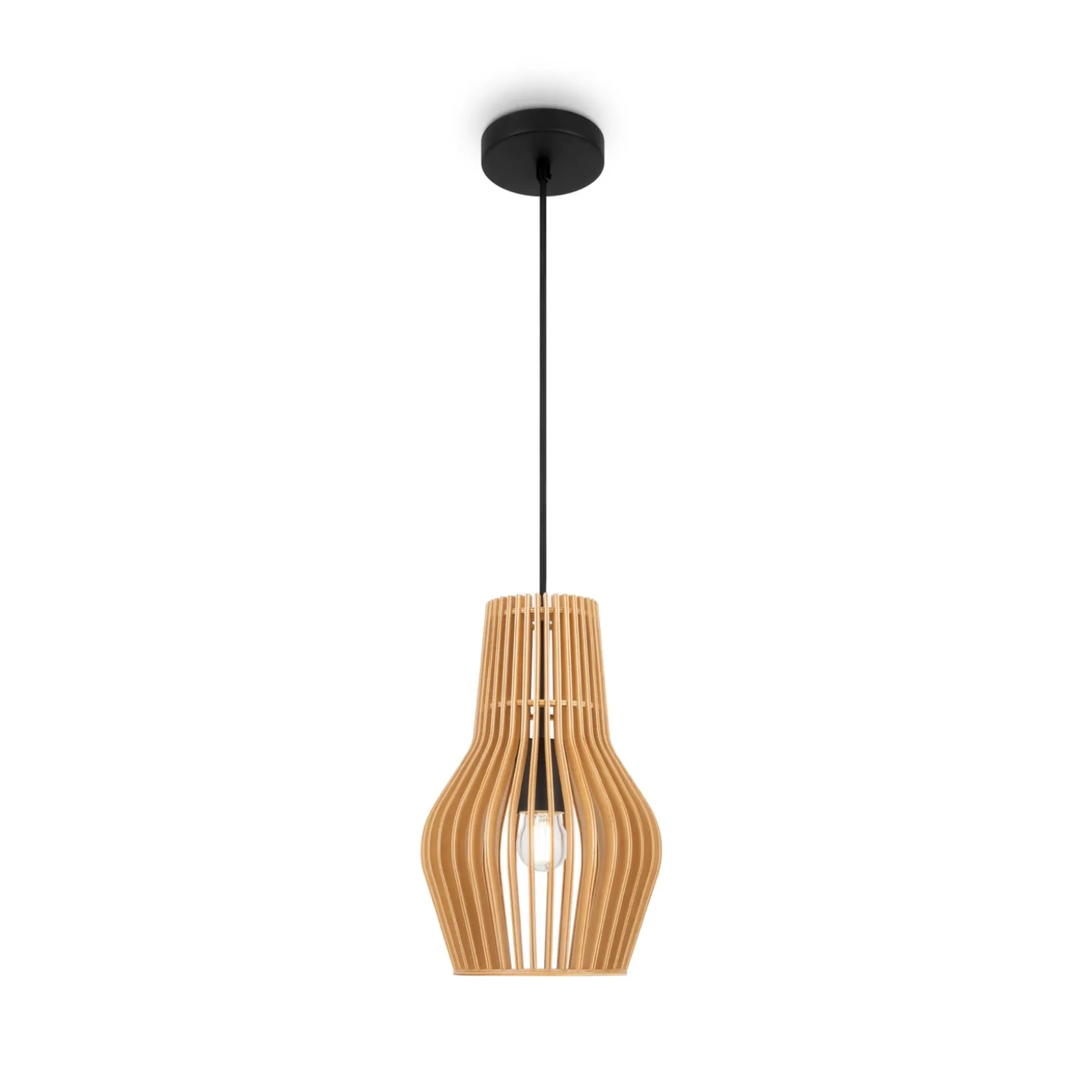 Maytoni Hängelampe Roots, Ø 20 cm, Höhe 31 cm, Holz/schwarz