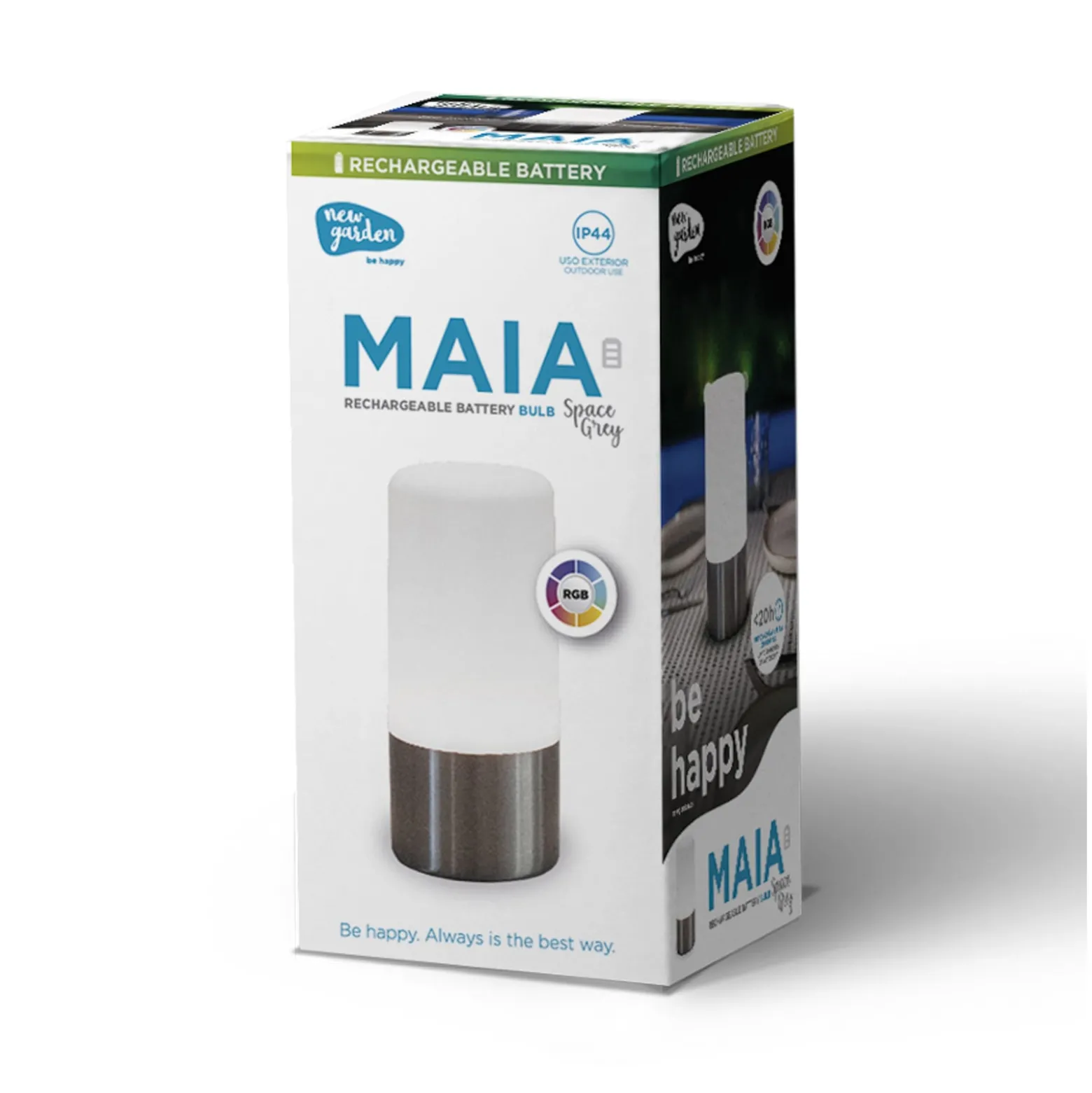 Newgarden LED-Akku-Tischleuchte Maia, grau, IP54, RGBW