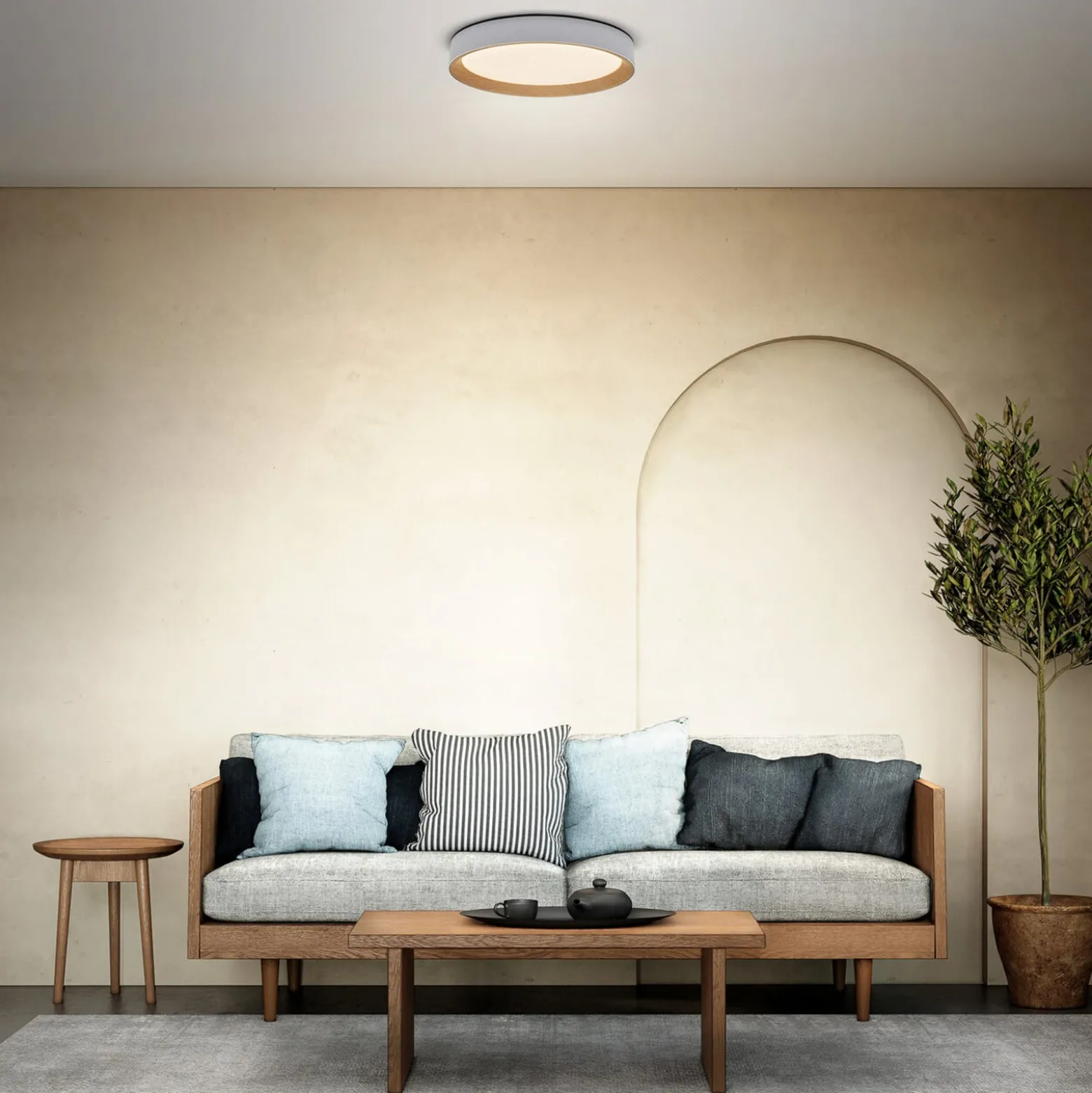 OSRAM LED-Deckenlampe ORBIS LARIOS, weiß/holz Ø 29 cm, dim