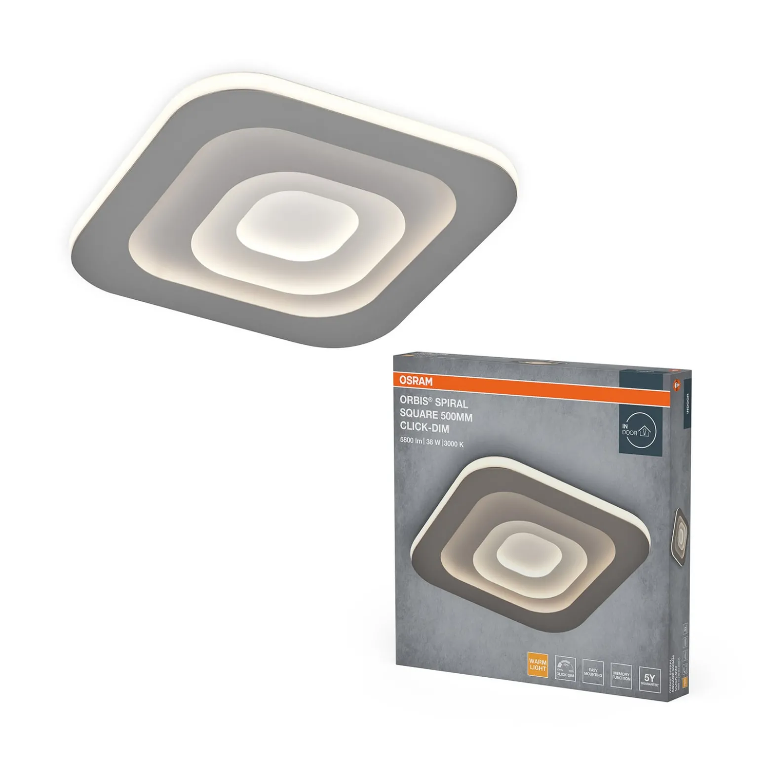 OSRAM LED-Deckenlampe ORBIS SPIRAL SQUARE, 50 x 50 cm, grau