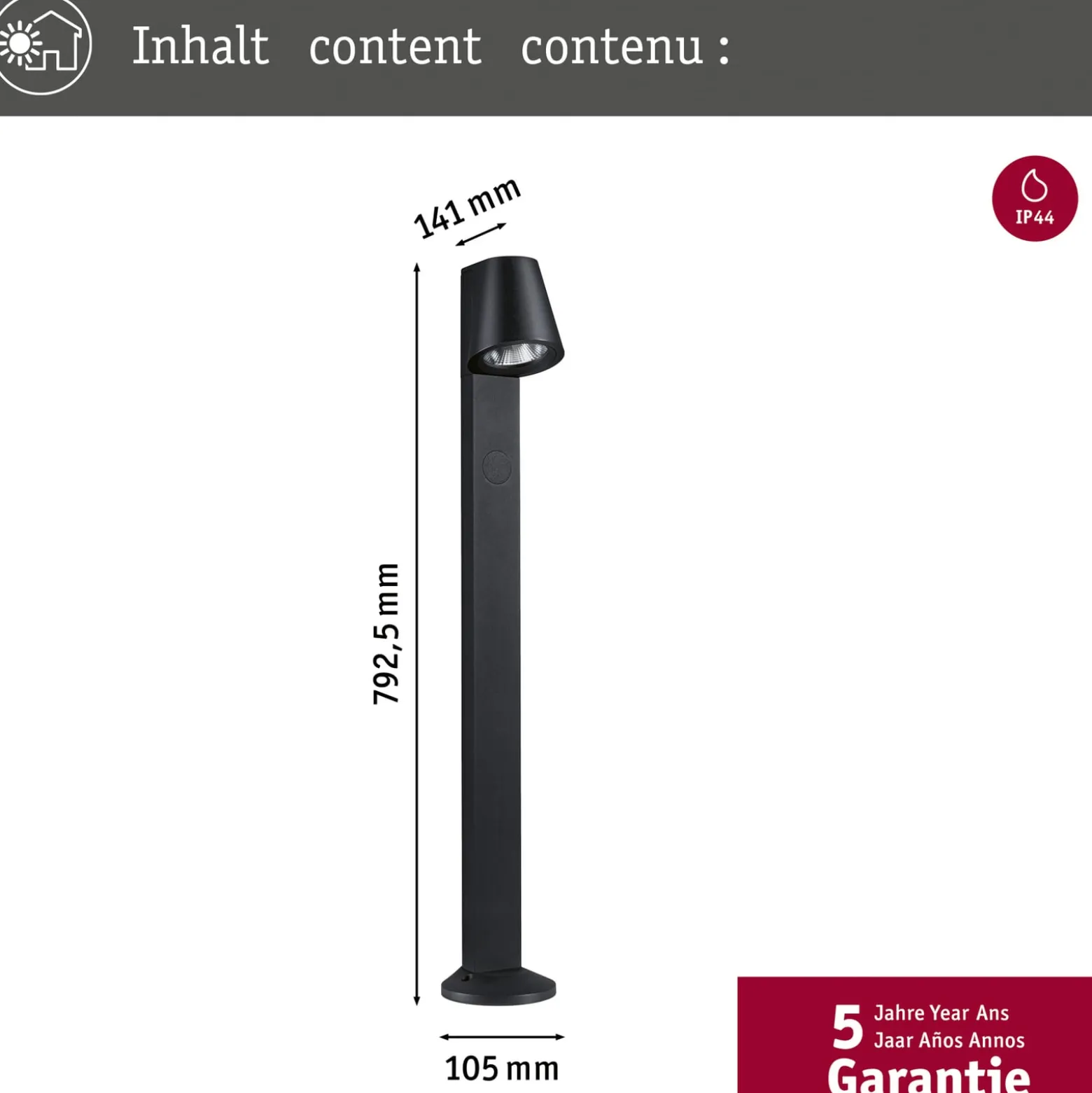 Paulmann Caissa Sensor-Wegeleuchte anthrazit 3000K