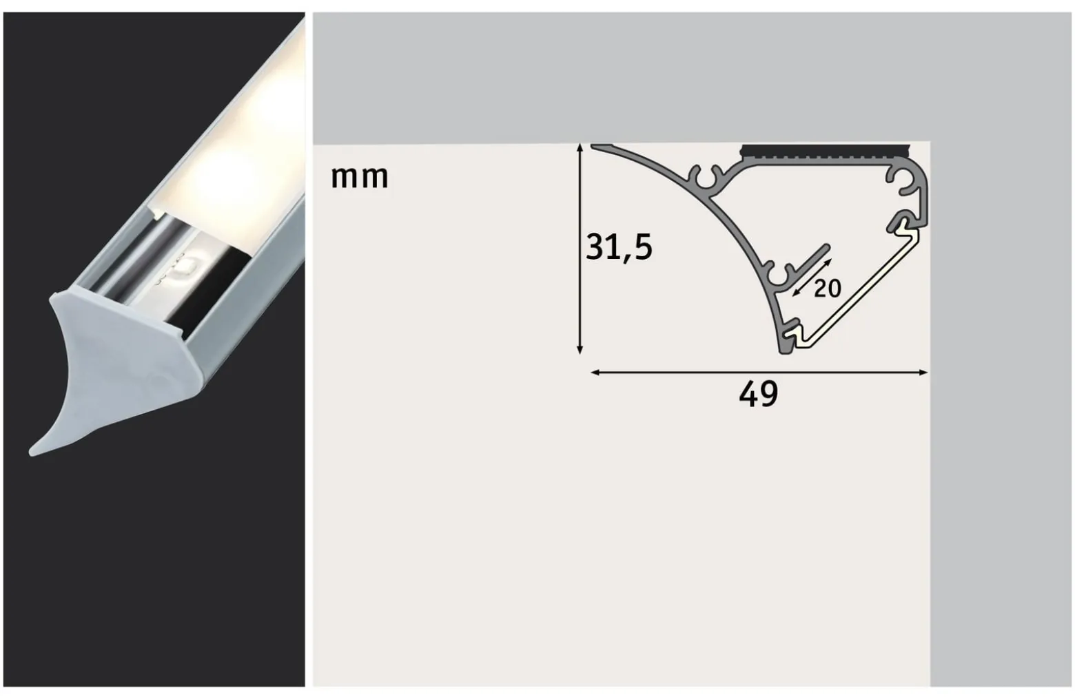 Paulmann Corner Profil für LED-Stripes, 1m