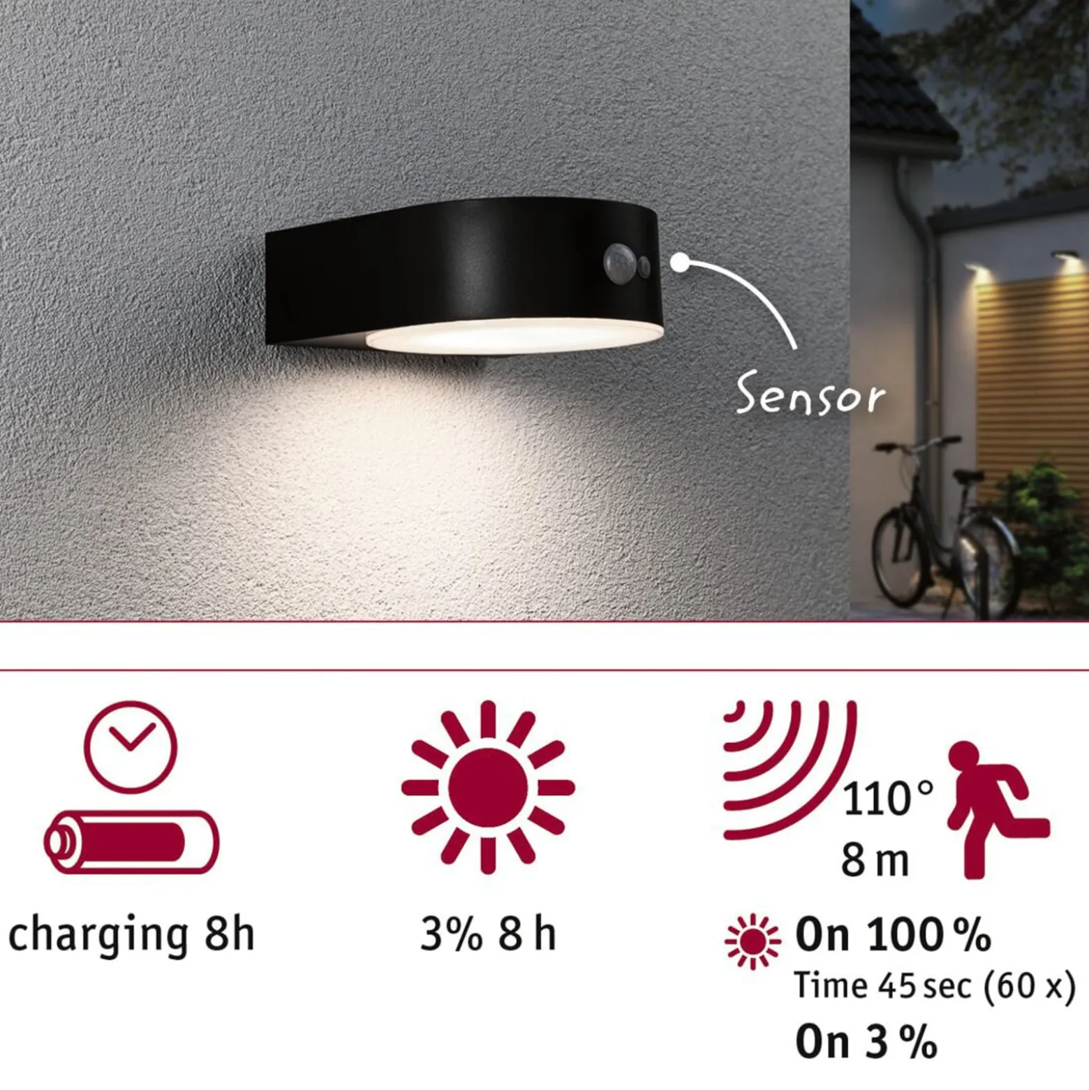 Paulmann Eileen Solar-LED-Außenwandlampe Sensor