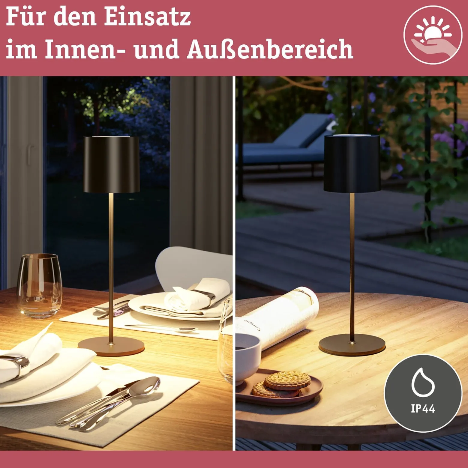 Paulmann LED-Akku-Tischlampe Tuni, schwarz, Kunststoff, IP44