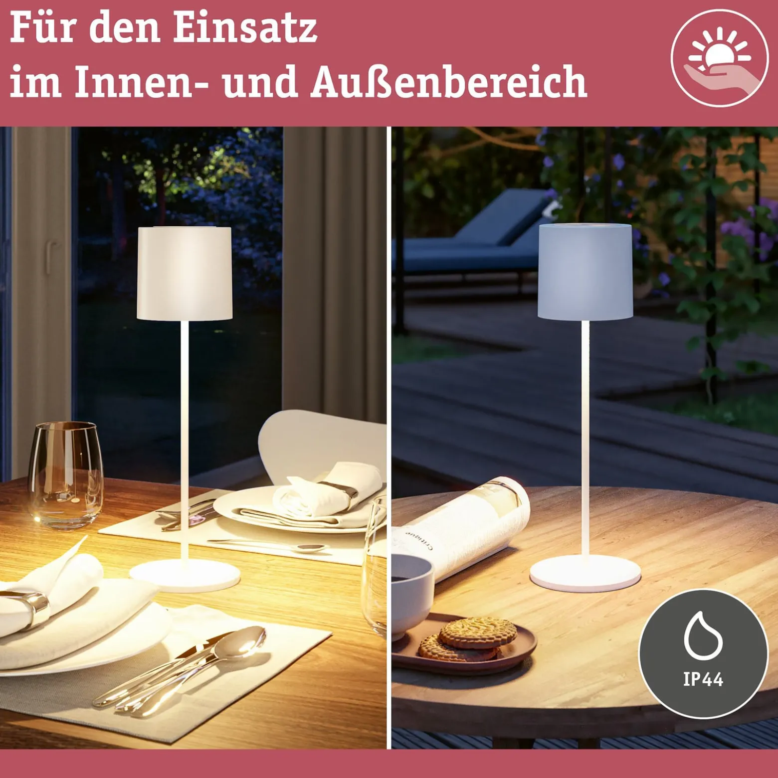 Paulmann LED-Akku-Tischleuchte Tuni, weiß, Kunststoff, IP44